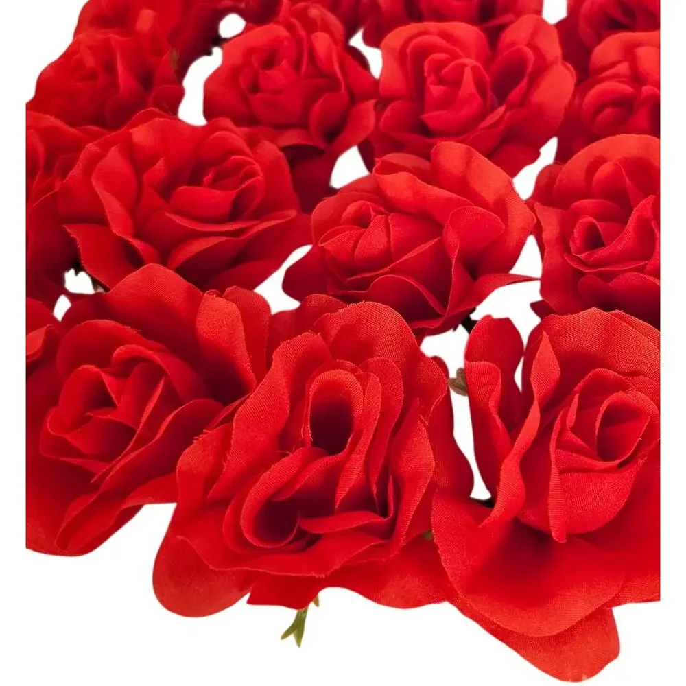 25 Red Silk Rose Heads Stemless Wedding Floral Craft DIY Wreaths 2.5in